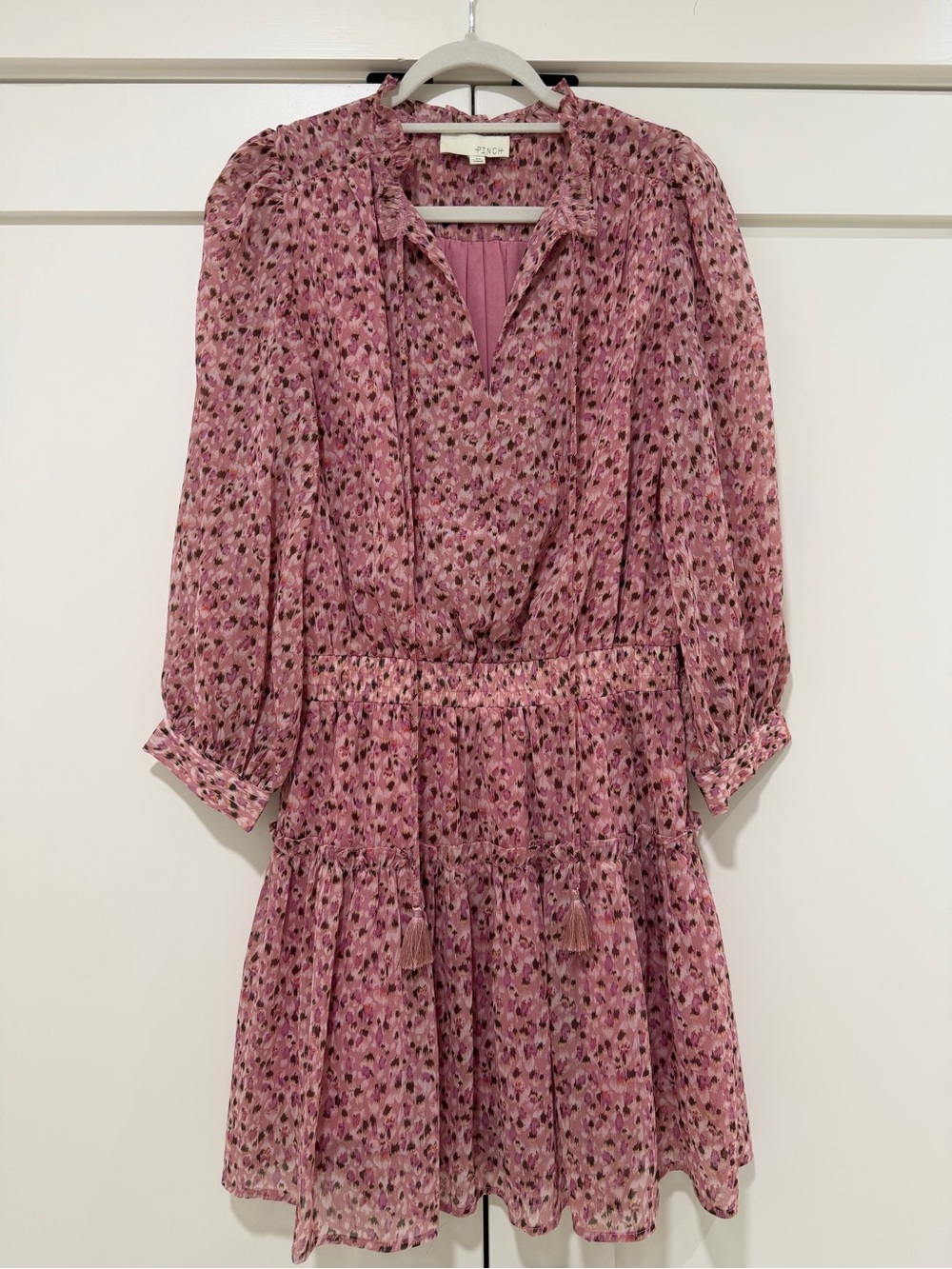 Pinch Pink Floral Long Sleeve Tiered Mini Dress | Size Medium